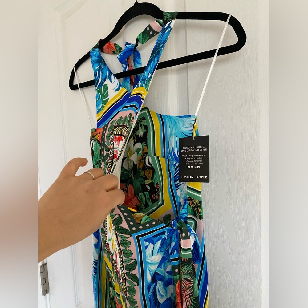 Boston Proper Tropical Patchwork Halter Dress with Yellow Fringe - Picture 5 of 14